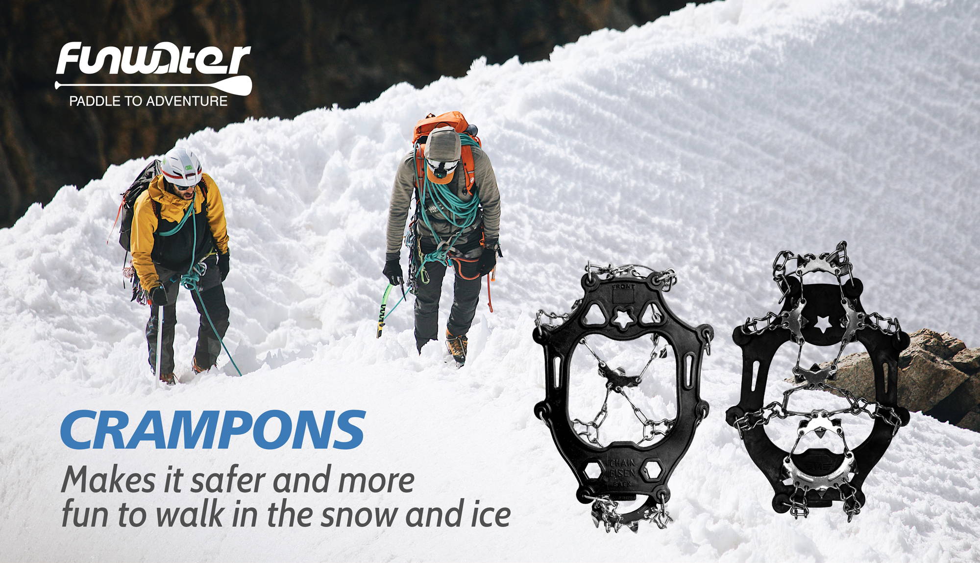 Funwater crampons make it safer and more fun to walk in the snow and ice