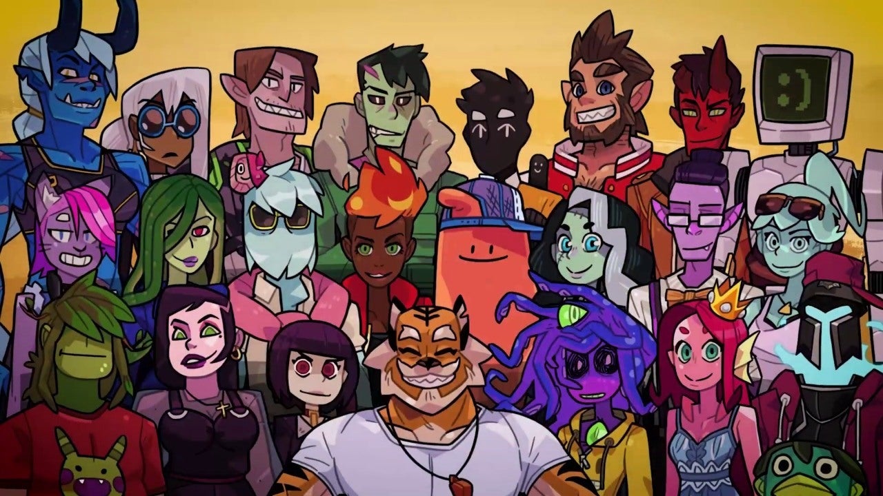 All of the characters in the video game standing for a class picture all different types of monsters.
