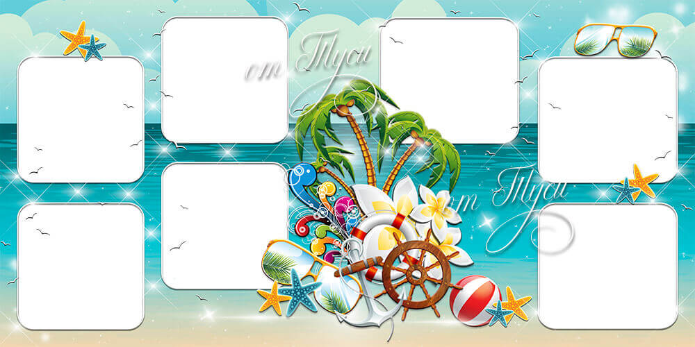 Семейный фотоальбом про отдых на море для Фотошоп в PSD