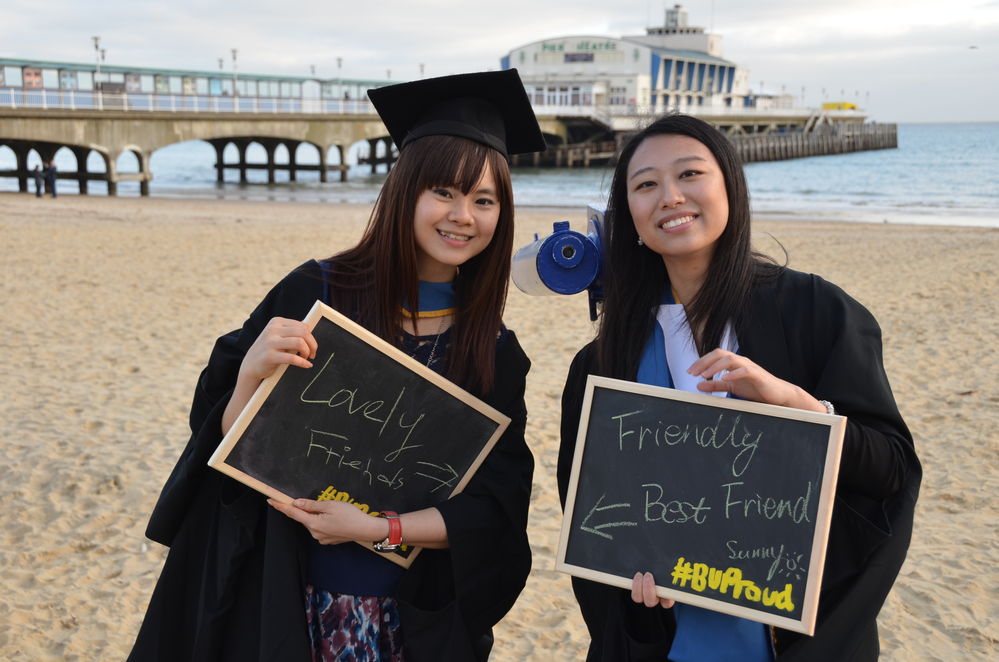 Students on the beach at Bournemouth University