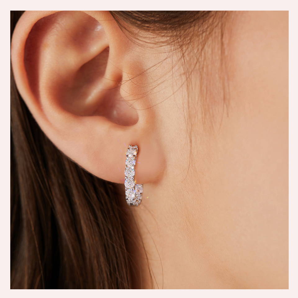 Beautiful Stunning 10 Stone Diamond hoop earrings
