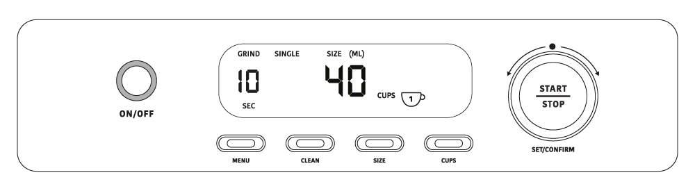 Diagram showing the display with the presets for a single espresso