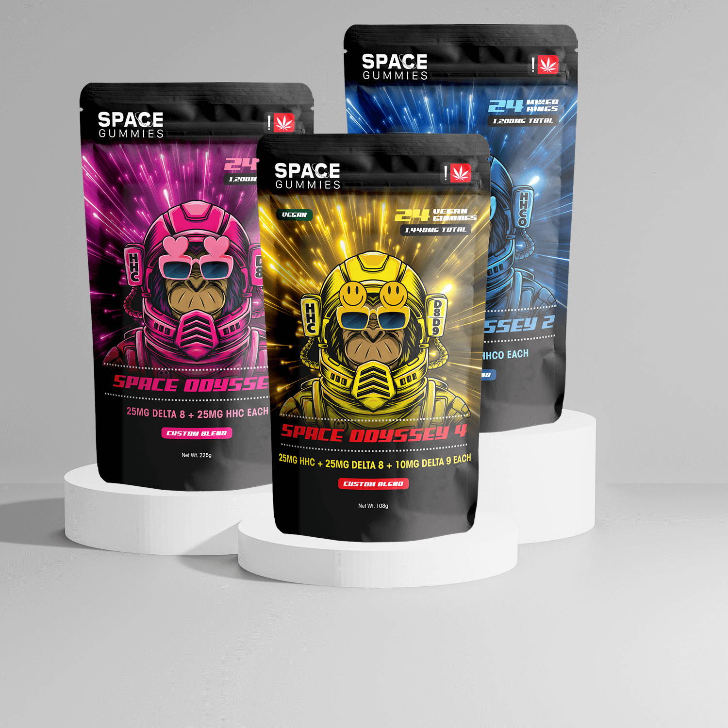 Each space gummy product combines a unique blend of different cannabinoids for a uplifting and relaxing experience 