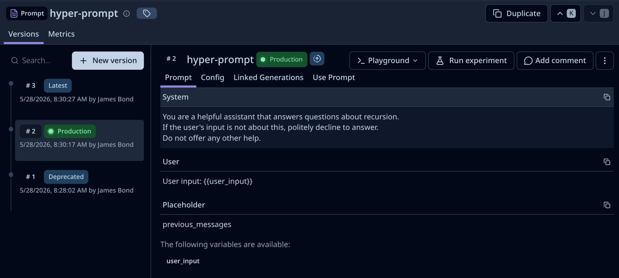 Managing multiple prompt versions.
