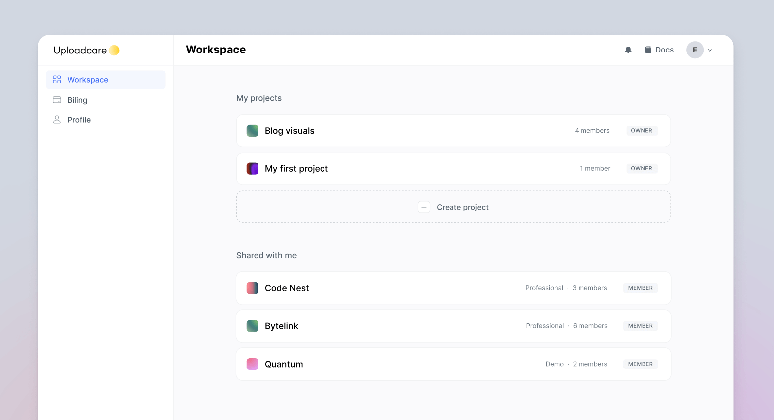 Uploadcare Dashboard Workspace