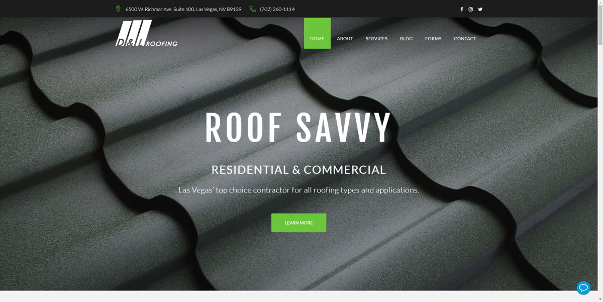 Screenshot of D&L Roofing, from the contractor websites collection.
