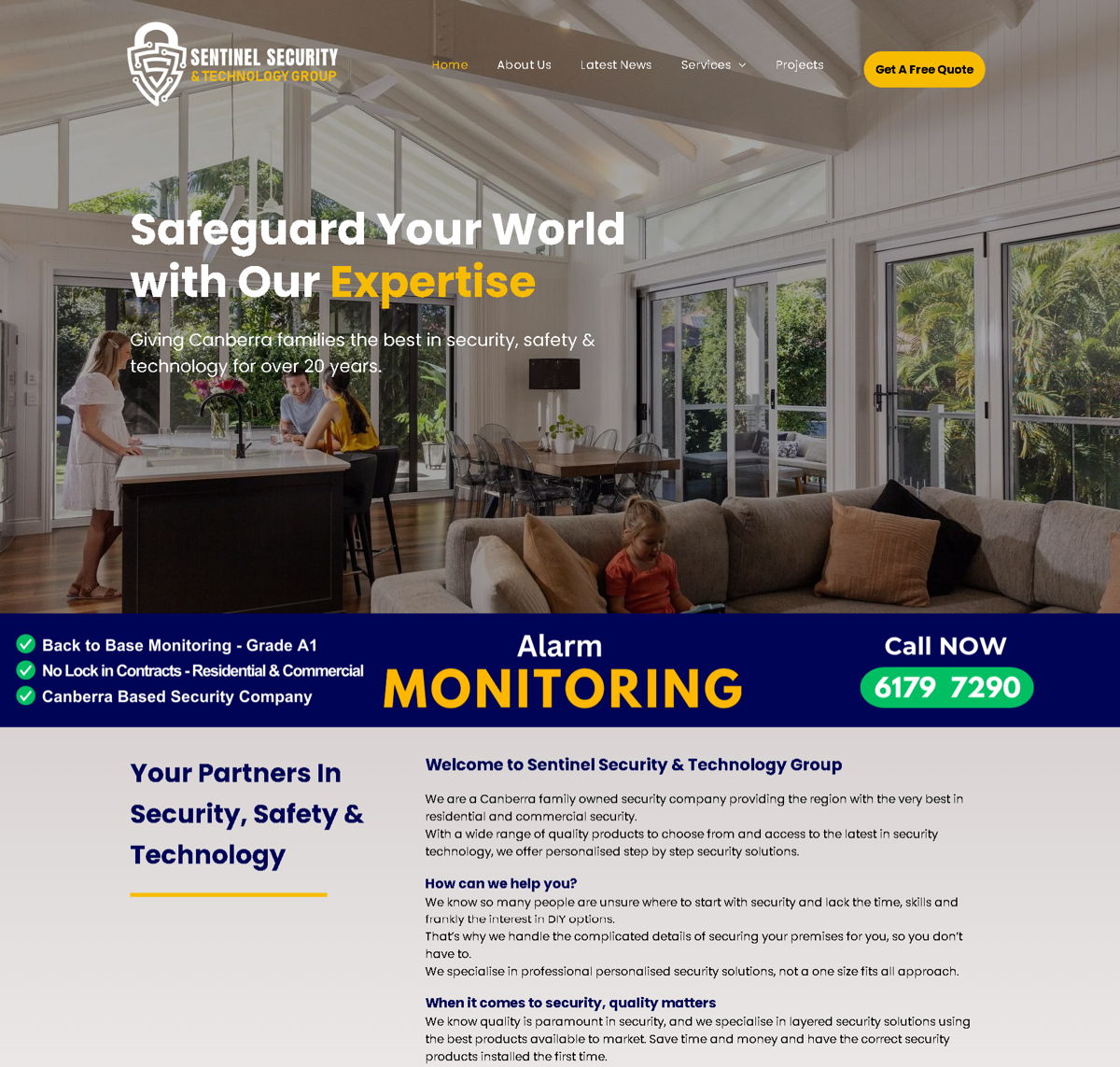 Screenshot of Sentinel Security & Technology Group | Canberra, from the duda websites collection.