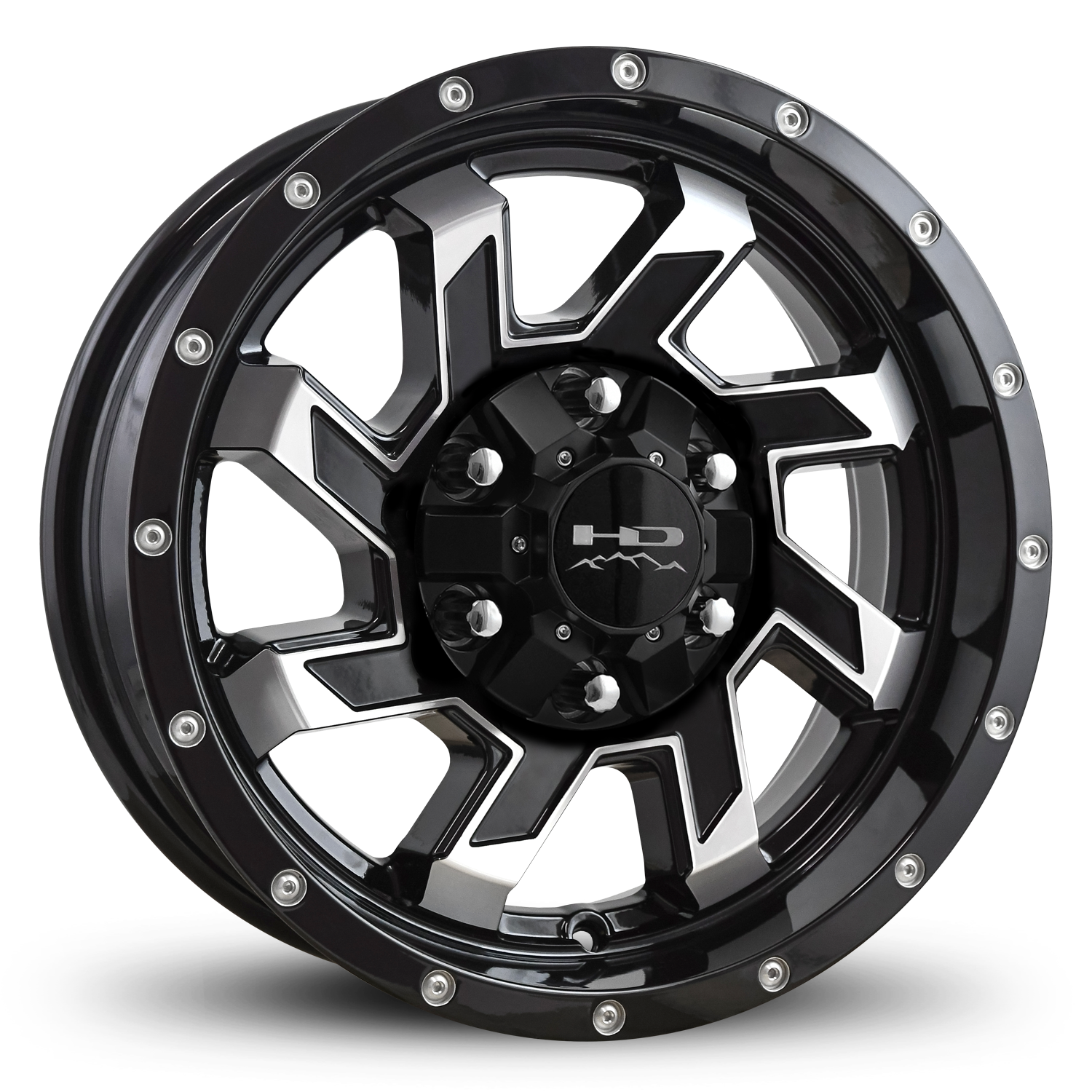 HD Off-Road SAW Custom Trailer Wheels in 15x6.0 in 6 lug Gloss Black Machined Face for Unility, Boat, Car, Construction, Horse, & RV