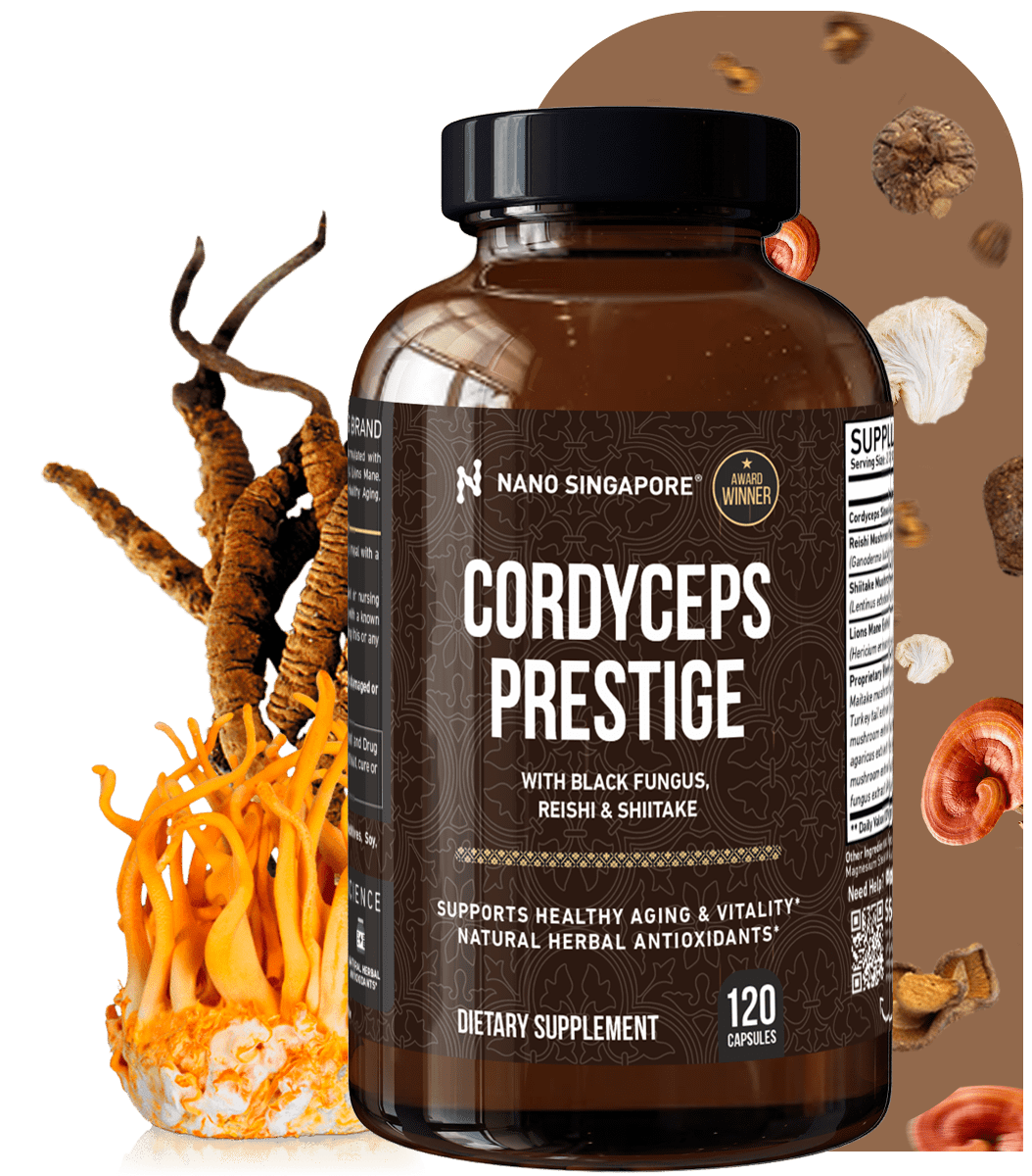 A bottle of Nano Singapore's best cordyceps supplement
