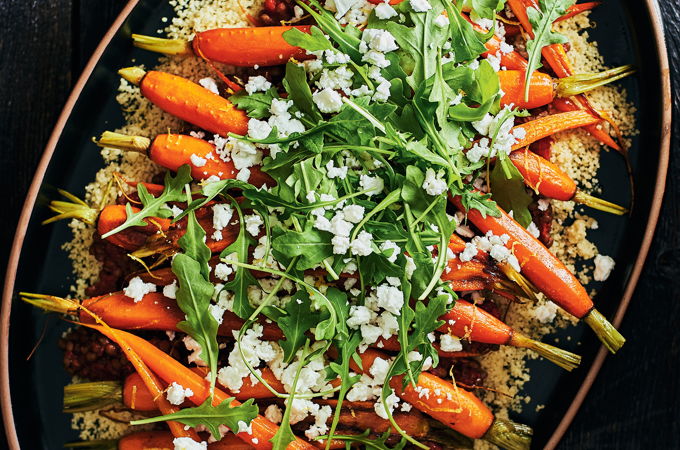 Pan-Roasted Carrots with Couscous, Lentils and Feta