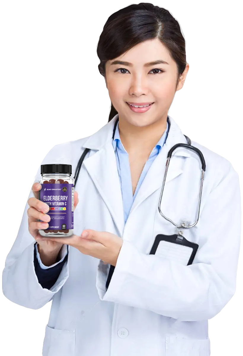 A doctor holding the best elderberry gummy supplement