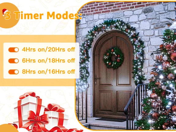 Features of Ollny's 800 leds clear cable cool white string lights - mobile size