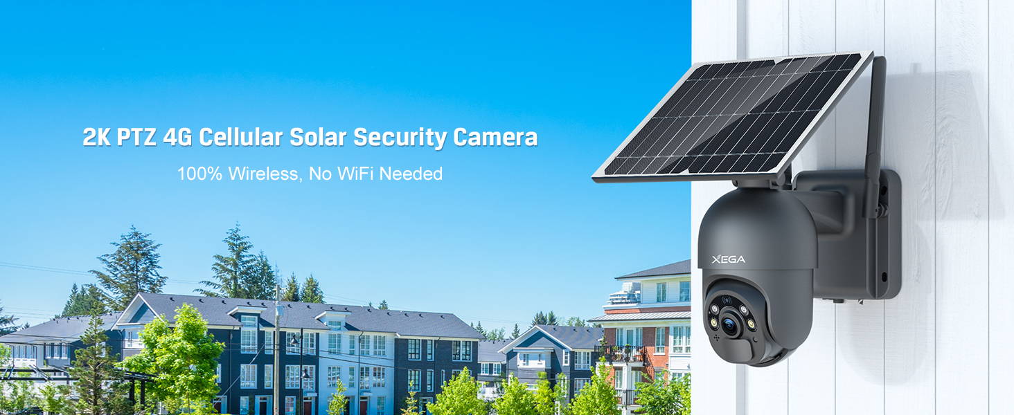 XEGA 4G LTE Cellular Security Camera Solar Powered Outdoor Camera with
