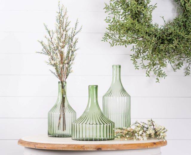 green clear glass vases