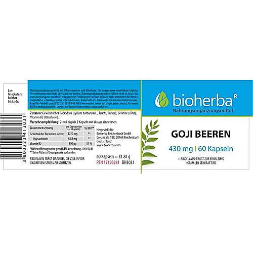 Goji Beeren 430 mg 60 Kapseln
