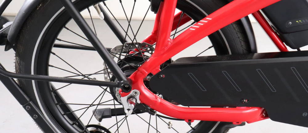 closeup of the wheel of a Tern electric bike