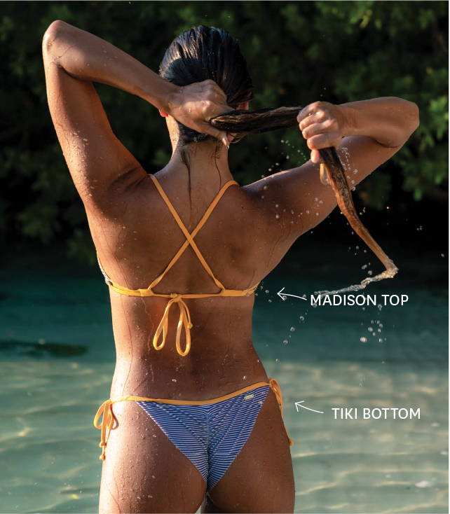 Eidon's Tiki bottom in the Indigo Shores print.