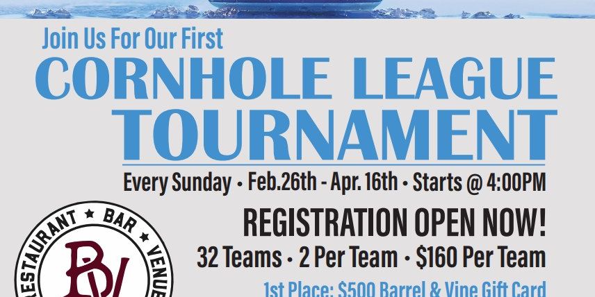 Cornhole League Tournament | 8 Weeks | Every Sunday at Barrel & Vine promotional image