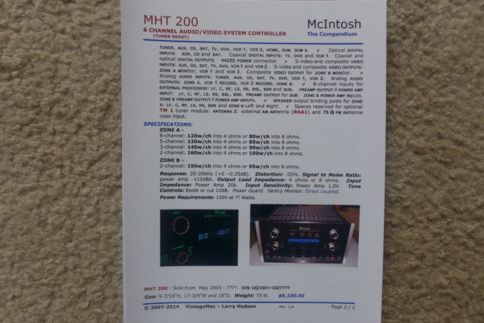 MCINTOSH  MHT 200 MAC'S LATEST SURROUND SOUND RECEIVER