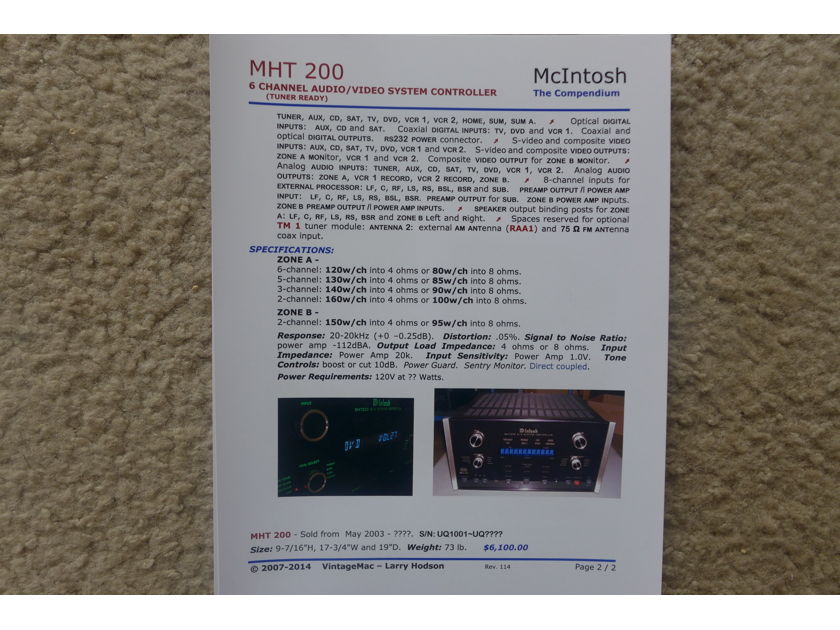 MCINTOSH  MHT 200 MAC'S LATEST SURROUND SOUND RECEIVER