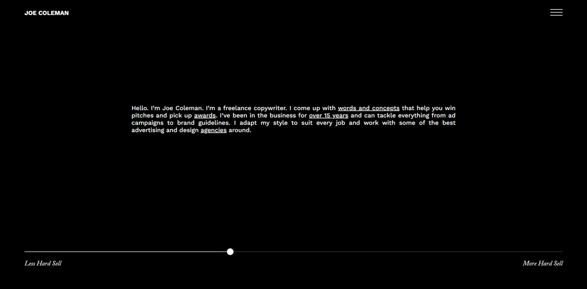 Screenshot of Joe Coleman, from the wordpress websites collection.