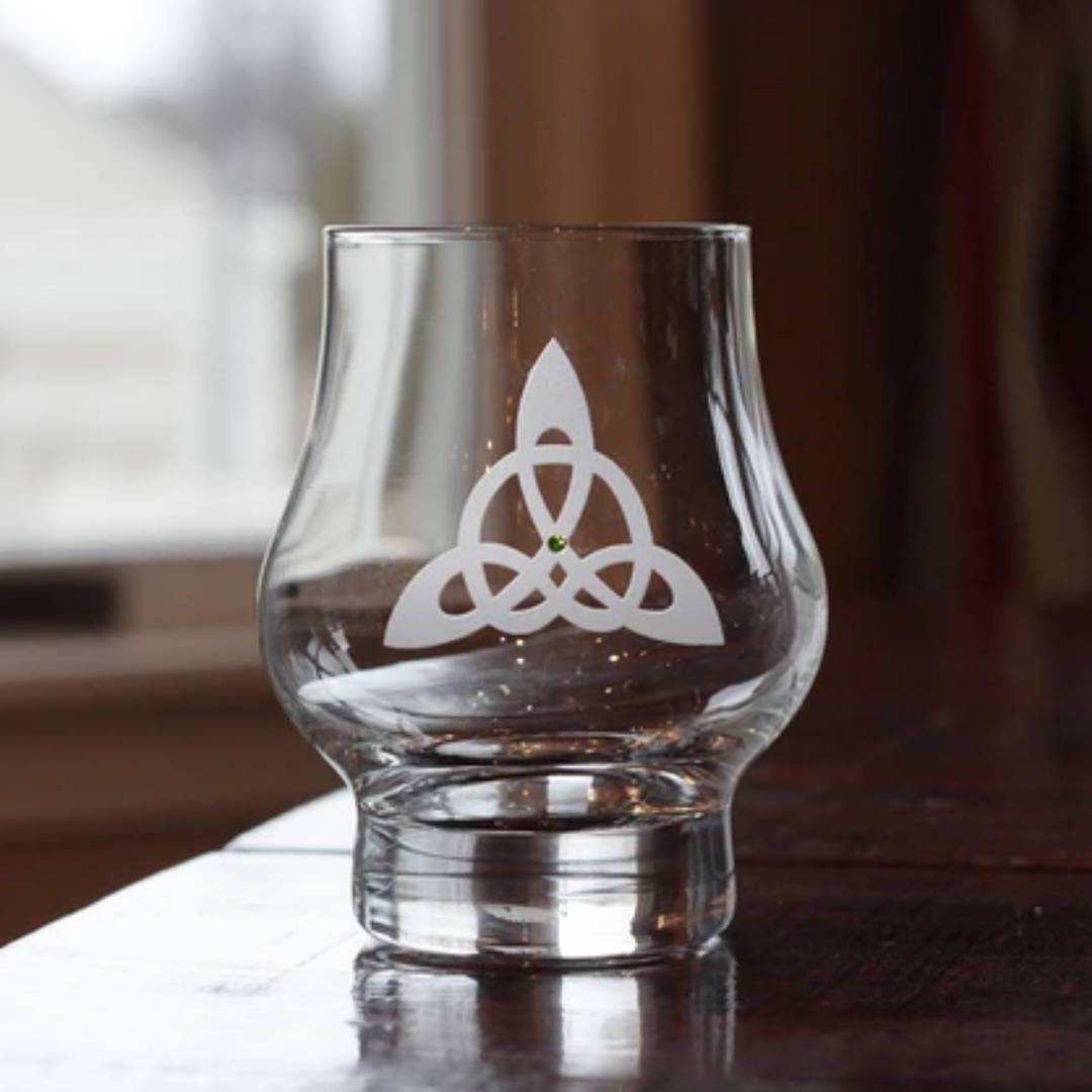 Healy Glass Artistry Trinity Knot Modern Whiskey Glass Celtic Festival Online