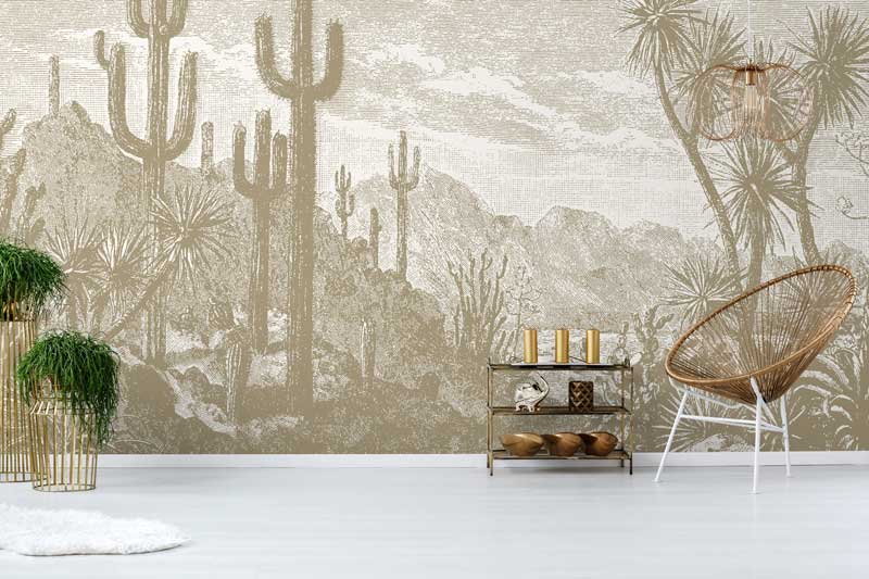 Brown & White Calm Cactus Wallpaper Mural - Feathr Wallpapers