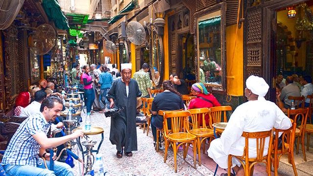 Coffee shops in the Khan el-Khalili Bazaar, Cairo, Egypt