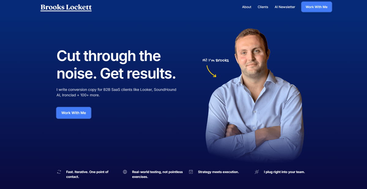 Screenshot of Brooks Lockett , from the copywriting portfolios collection.
