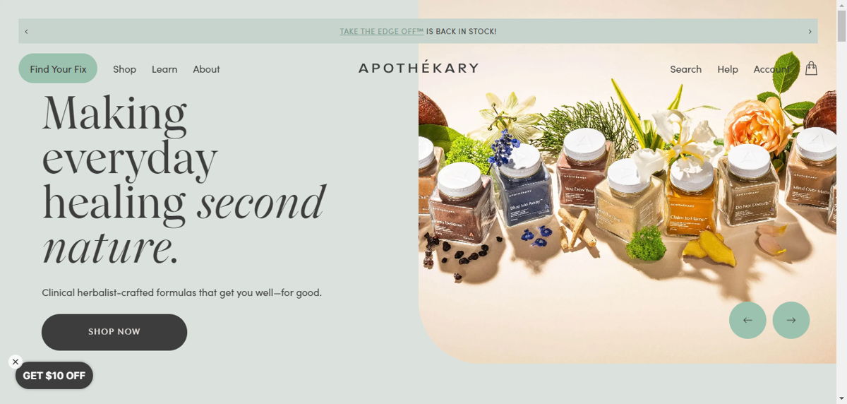 Screenshot of Apothékary, from the startup websites collection.