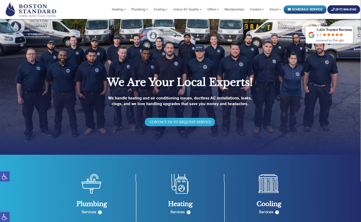 Screenshot of Boston Standard Plumbing & Heating, from the hvac websites collection.