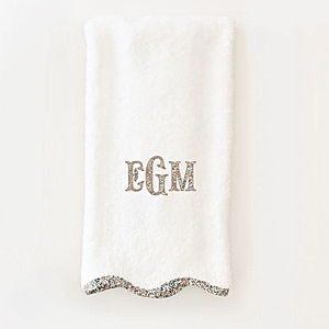 Weezie Applique Scallop Hand Towels piped with Liberty London (pair)