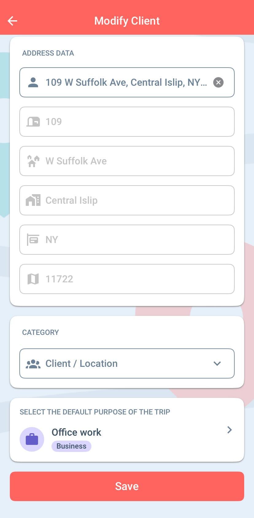 modify client mileage log