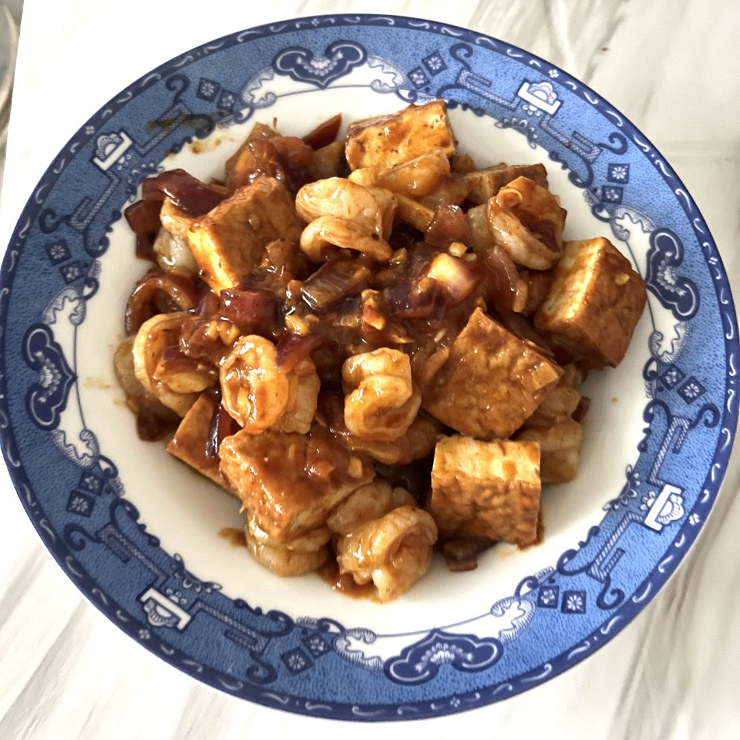 Prawns & tofu for dinner 🍽😁