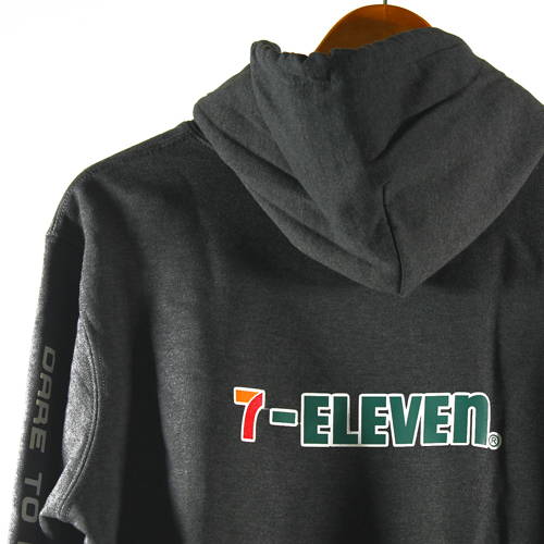 black cotton fleece pull over hoodie with back sleeve 7-eleven custom printing Manila Philippines