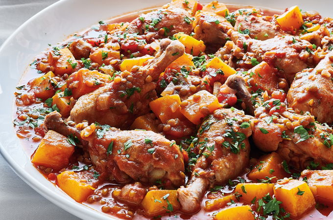 Pilons de poulet aux tomates et aux lentilles
