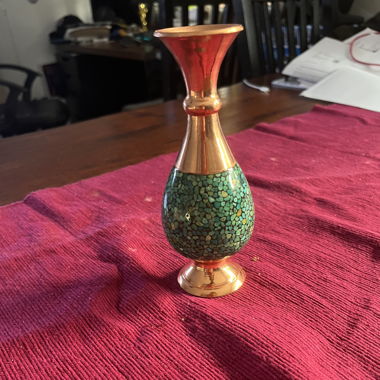Beautiful Turquoise Inlaid Copper Vase