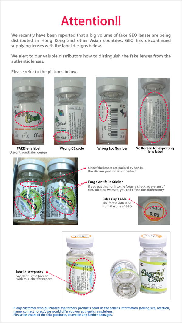 Fake vs real GEO contact lenses