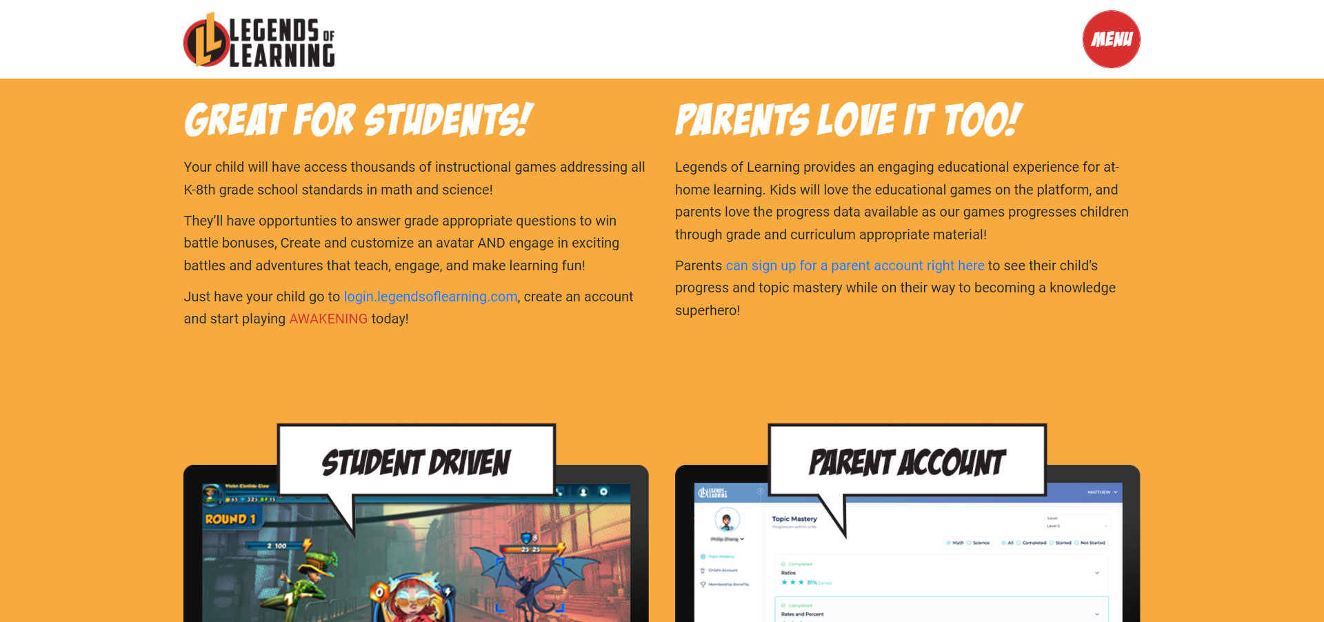 Legends of Learning product / service