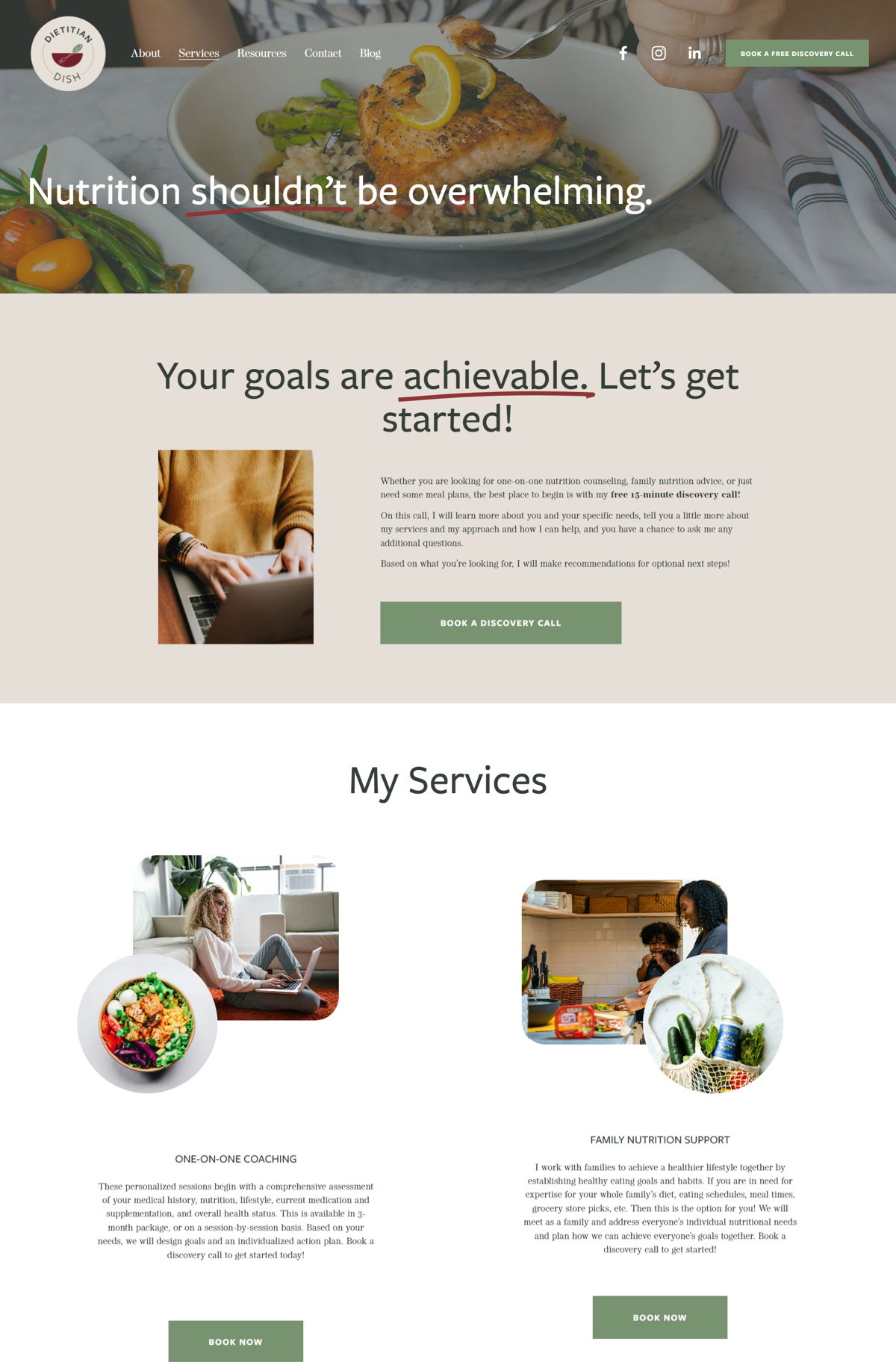 Screenshot of Dietitian Dish, from the service page design examples collection.