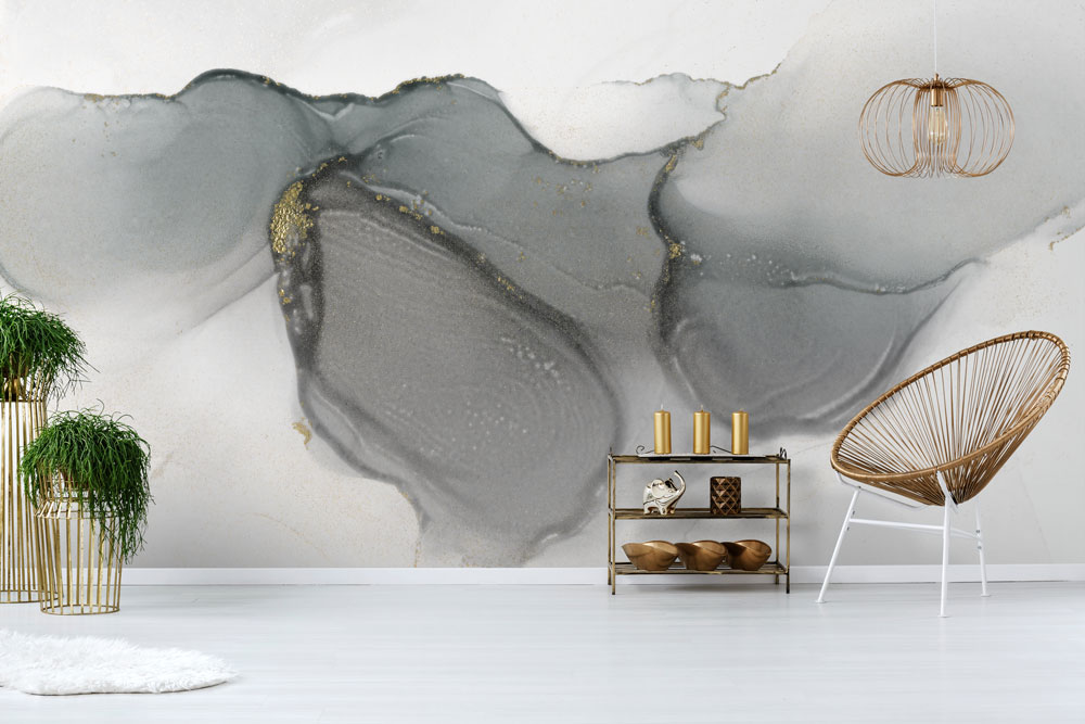 Feathr Grey & Gold Abstract Wall Mural design image
