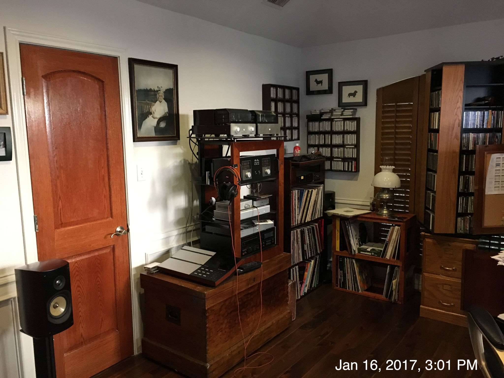 The study is cozy and the PSBs sound great. I had to buy bass plugs when we put the wood floor in.