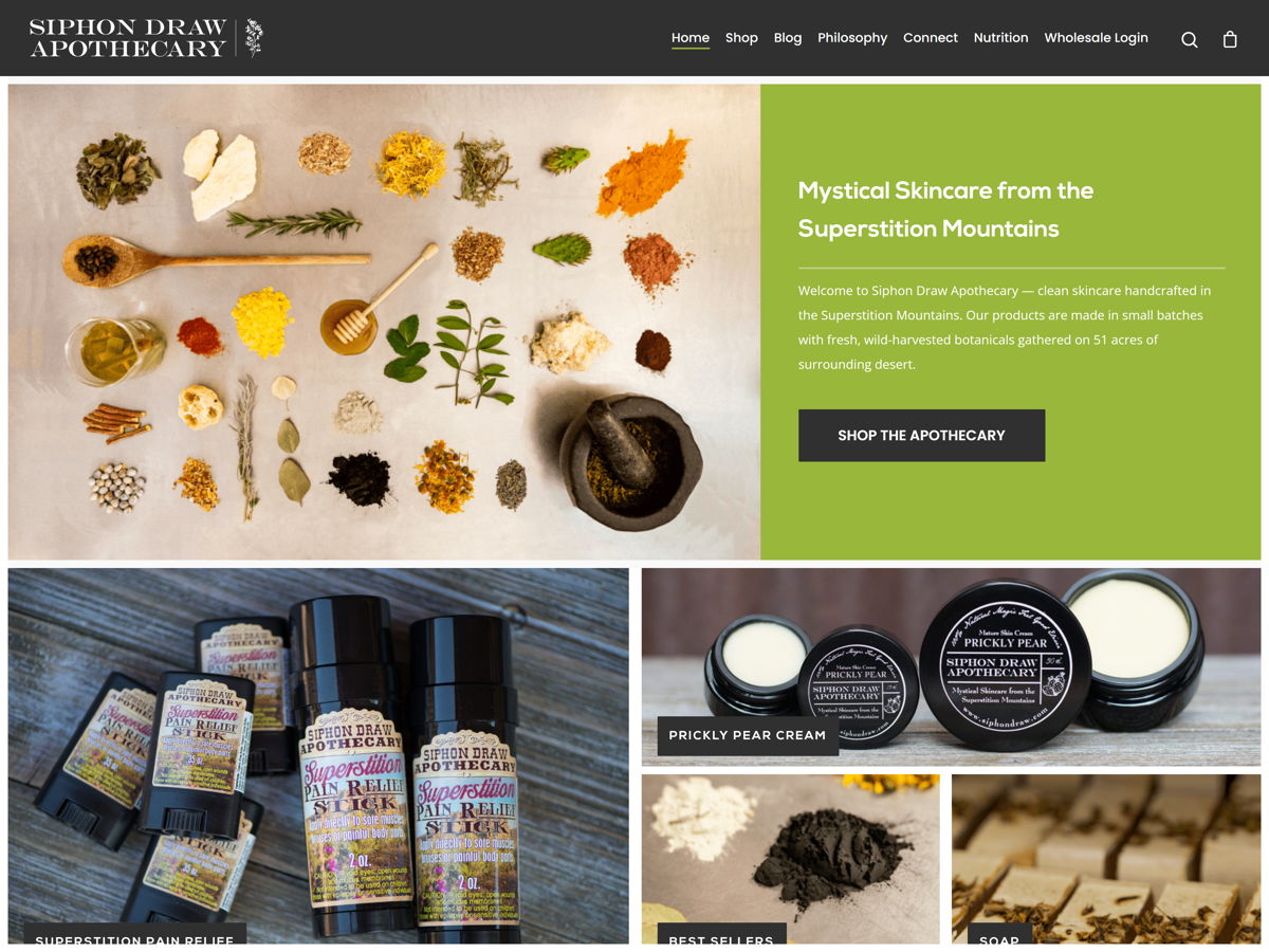 Screenshot of Siphon Draw Apothecary, from the godaddy websites collection.