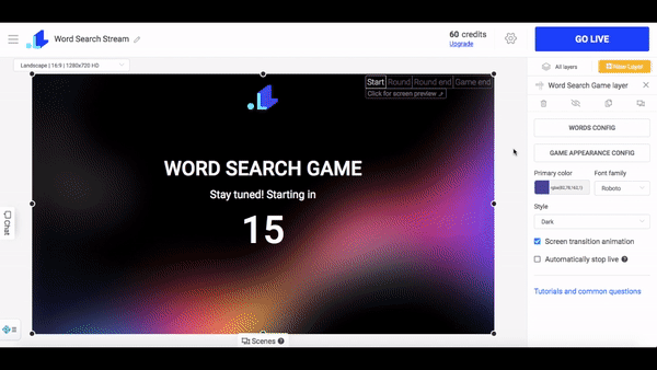 Word search game theme selection