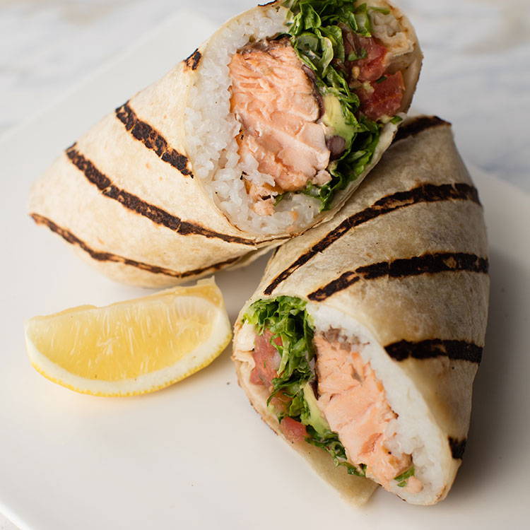Our Famous Bear Flag Burrito with Fresh Grilled Salmon