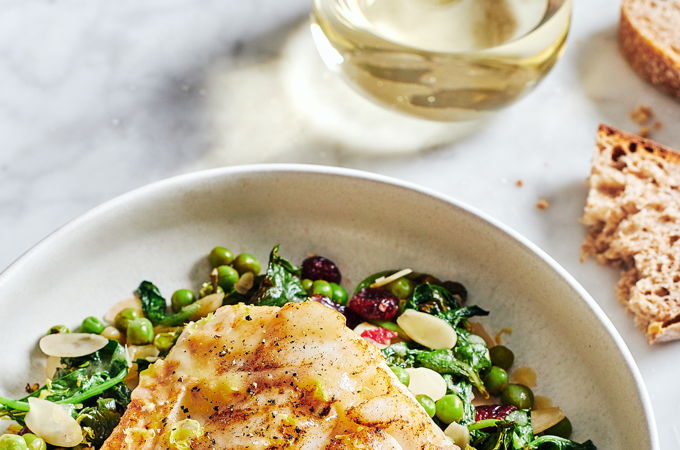 Seared Cod with Kale and Almonds