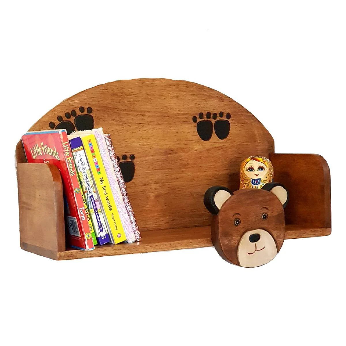 Children's bookshelf Bear theme for children's room with mounting pins