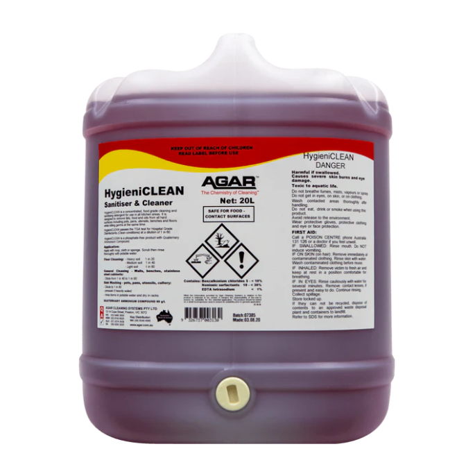 Agar HYGIENICLEAN Food Grade Cleaner and Sanitiser 20L
