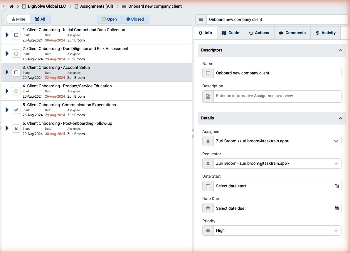 Assignment with Tasks at varying completion states
