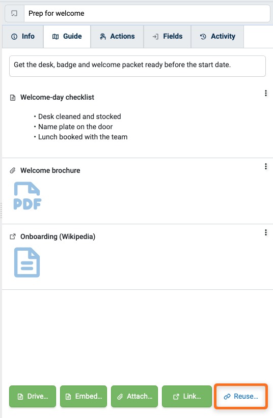 Reuse button at the bottom of a Step's Guide tab